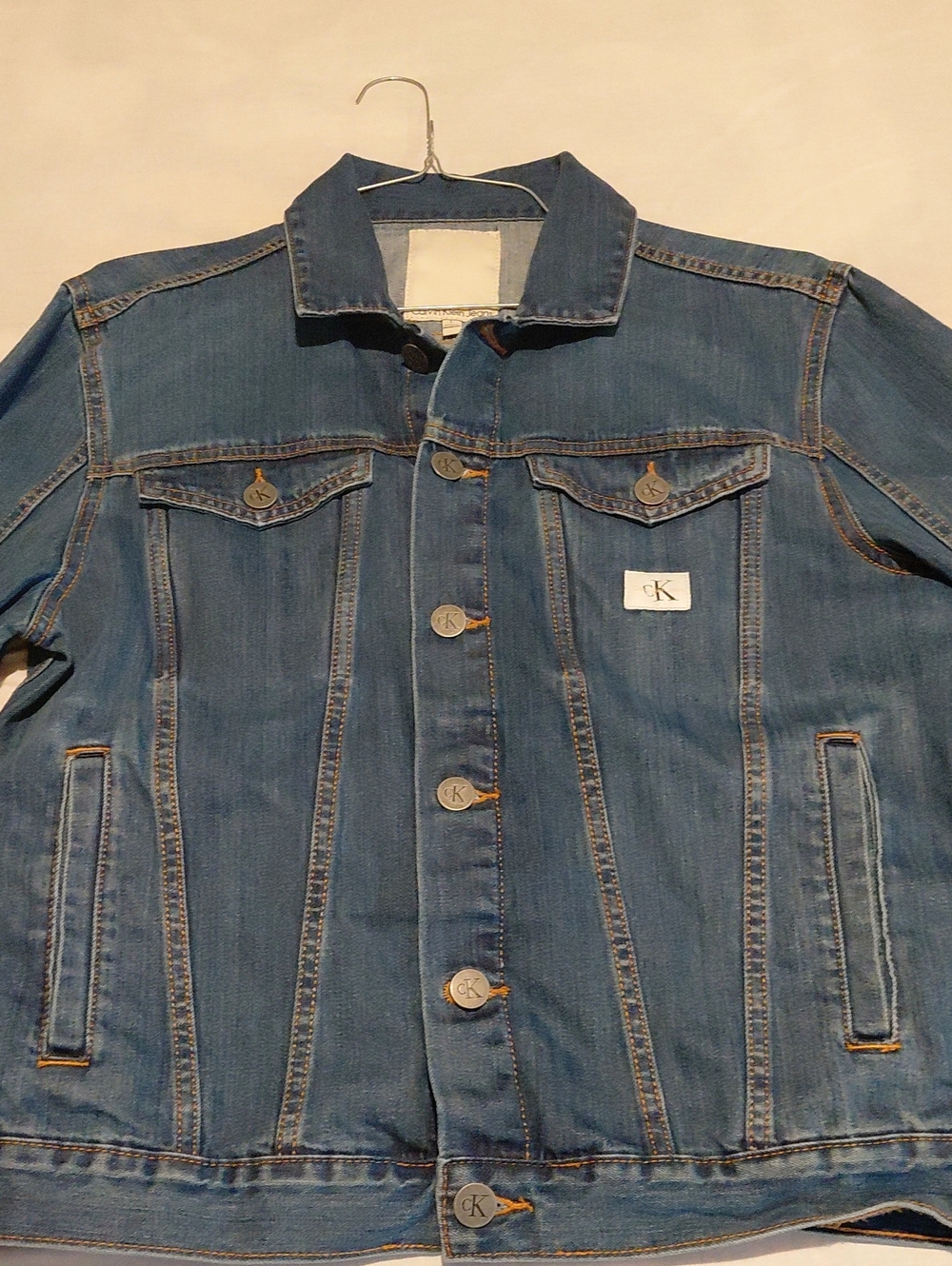 Calvin Klein Blue Denim Trucker Jacket Men's Large Medium Wash - Picture 2 of 10